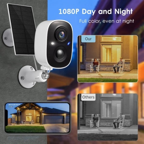 2MP Built-in Rechargeable Battery Waterproof Color Night Vision WIFI Security Camera with Solar Panel 型号:Q11-1